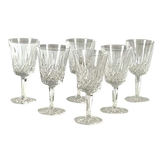1980s Waterford, Crystal of Ireland, Lismore, 7 Inch High, 6 Ounce Wines - Set of Six For Sale