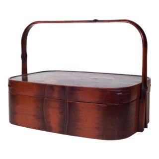 Antique Japanese Lacquered Handled Box With Tsuba Motif For Sale