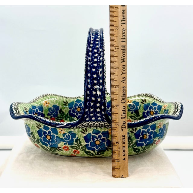 Blue 'Polish Pottery' Unikat 'Presence of Love'' Limited Edition Basket # 1973 With Coa by Ceramika Artystyczna Company For Sale - Image 8 of 12