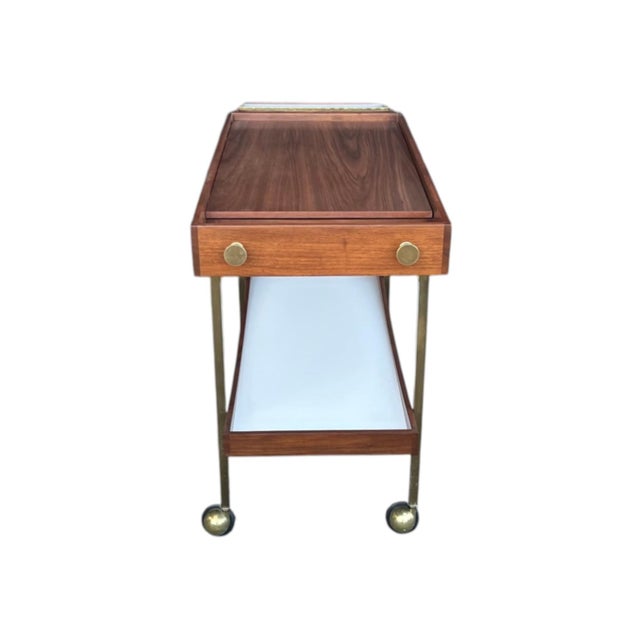 Paul McCobb Paul McCobb Style Mid-Century Walnut Bar Cart With Brass Accents For Sale - Image 4 of 14