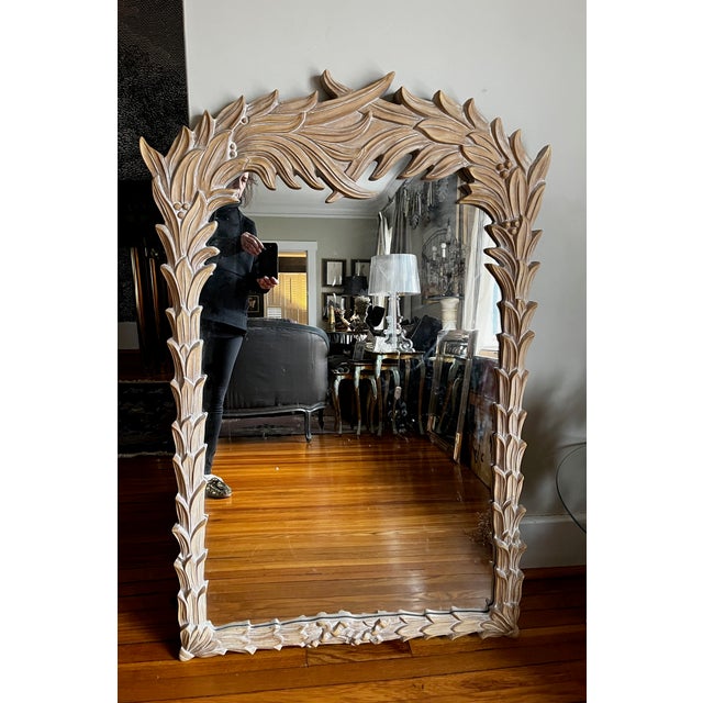 Tan Serge Roche Style Palm Beach Frond Leaf Carved Mirror For Sale - Image 8 of 9