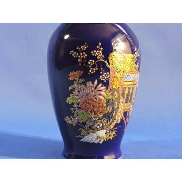 Satsuma Late 20th Century Satsuma Ware Cobalt Porcelain Rickshaw Painted Vase For Sale - Image 4 of 8