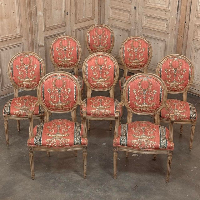 Brick Red Set of 8 French Louis XVI Fruitwood Dining Chairs Includes 2 Armchairs For Sale - Image 8 of 18