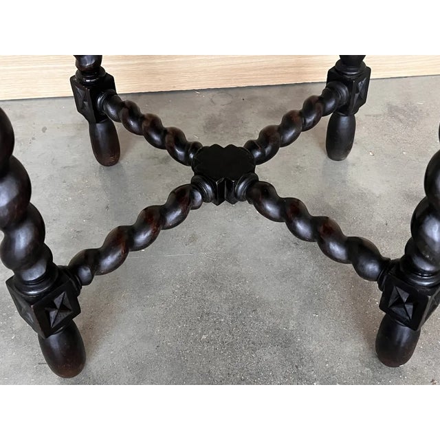 Spanish Round Walnut Side Table with Solomonic Legs and Beleveled Edges, 1900s For Sale - Image 11 of 13