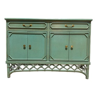 Vintage Mid-Century Ficks Reed Coastal Rattan Server / Buffet – Seafoam Green For Sale