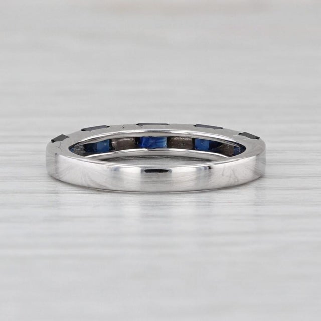 Silver 0.75ctw Blue Sapphire Ring 14k White Gold Size 4.75 Stackable Wedding Band For Sale - Image 8 of 8