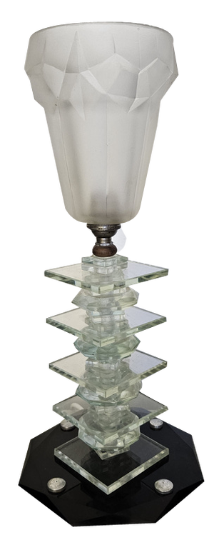 Art Deco Table Lamp in Opaline Glass, 1930s
