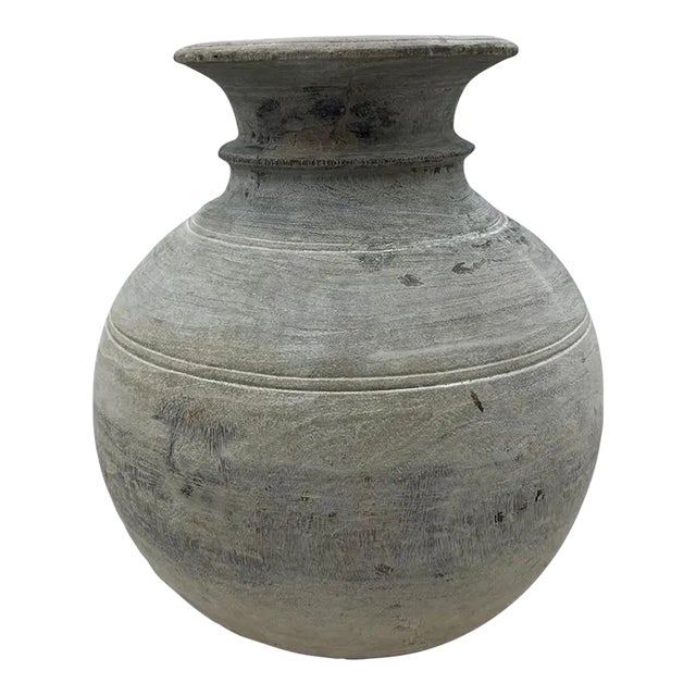 Vintage Round Wooden Vessel For Sale