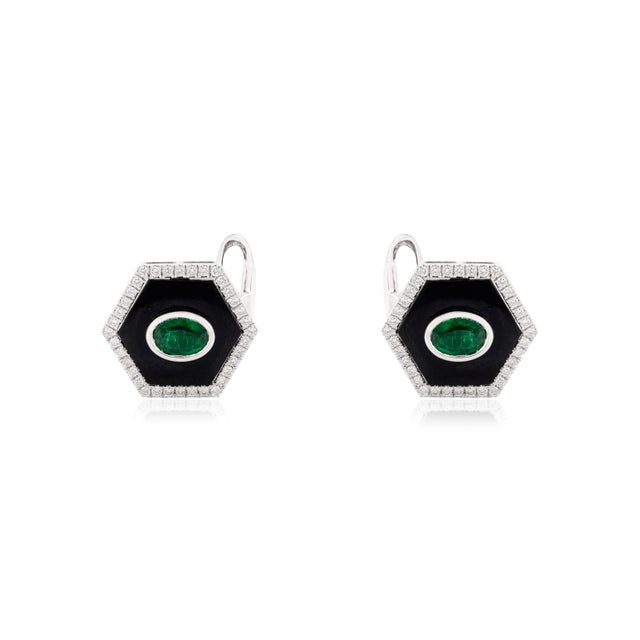 Art Deco Emerald Onyx Cufflinks with Diamonds Unisex Gift in 18K Gold featuring natural emerald of 3.55 carats and diamond...