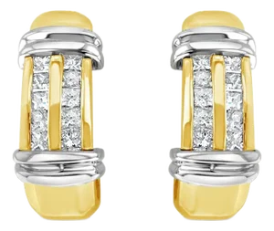 Double Row Princess Cut Diamond Earrings 1.10cttw 14k Two-Toned Gold, 2 Pieces