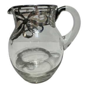 Antique Art Nouveau Silver Overlay Crystal Water Pitcher With Engraved Initials