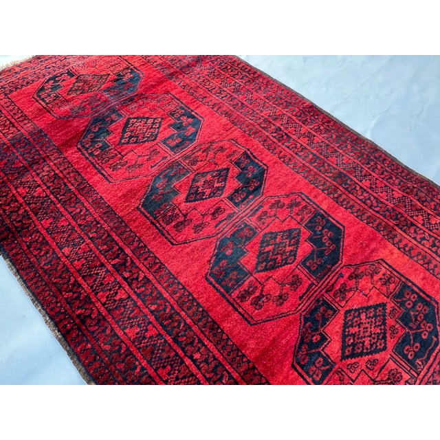 Vintage Afghan Khal Mohammad Single Column Aina Gul Bokhara Rug - 6'7" X 3'11" For Sale - Image 4 of 10