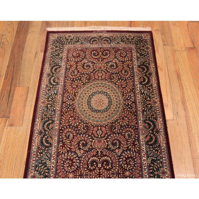 Persian Nazmiyal Collection Floral Vintage Persian Silk Qum Runner Rug For Sale - Image 3 of 8
