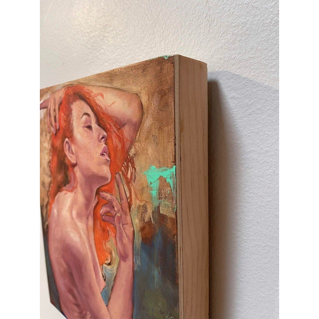 Figurative Siren by Joshua Lawyer | Oil on Wood Portrait of a Woman with Red Hair For Sale - Image 3 of 3