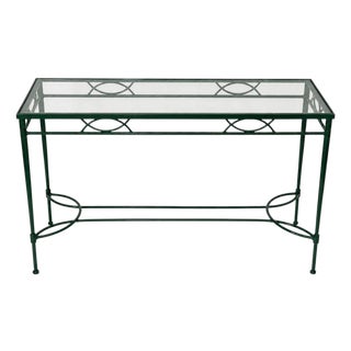 1980s Attributed to Mario Papperzini for Janus Et Cie Green Iron and Glass Console Table For Sale
