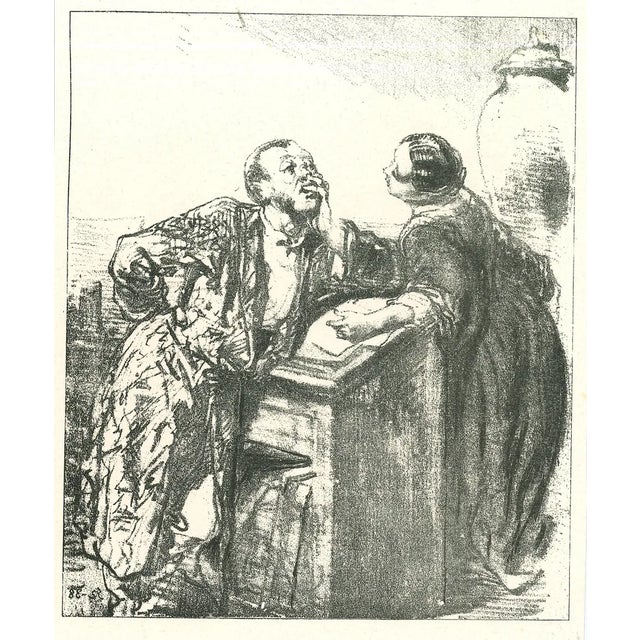 Paul Gavarni, The Conversation, Original Lithograph, 1881 For Sale
