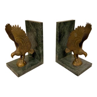 Mid 20th Century Marble & Brass Eagle Bookends - a Pair For Sale