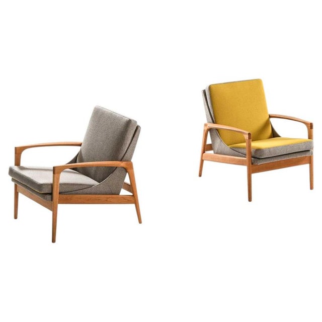Easy Chairs in Brass, Oak and Wool by Ib Kofod-Larsen, 1950s, Set of 2 For Sale - Image 12 of 12