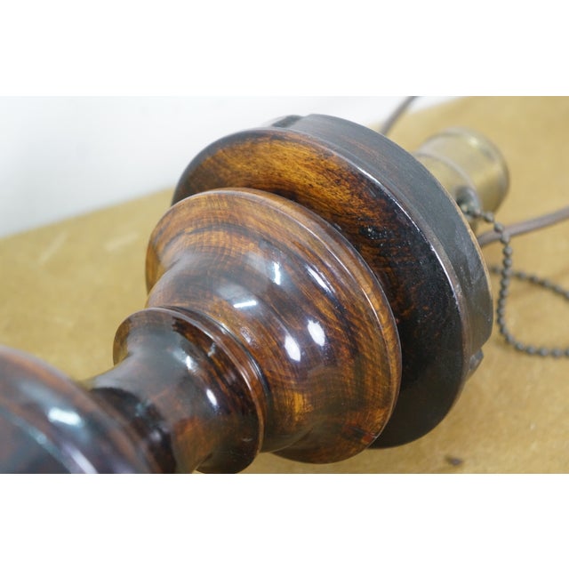 Antique Turned Mahogany Candlestick Trophy Column Table Lamp 28" For Sale - Image 11 of 12