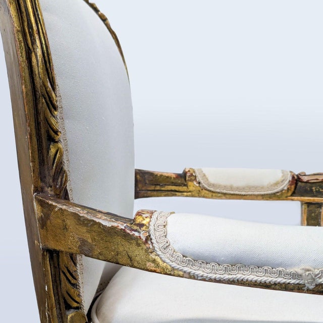 Vintage White Upholstered Lounge Chair With Ornate Gold Wooden Frame For Sale - Image 14 of 16