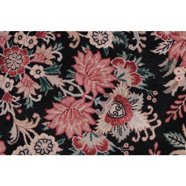 Shabby Chic Floral 1990's Pak-Persian Black/Red Wool Rug - 9'3'' X 12'3'' For Sale In New York - Image 6 of 9