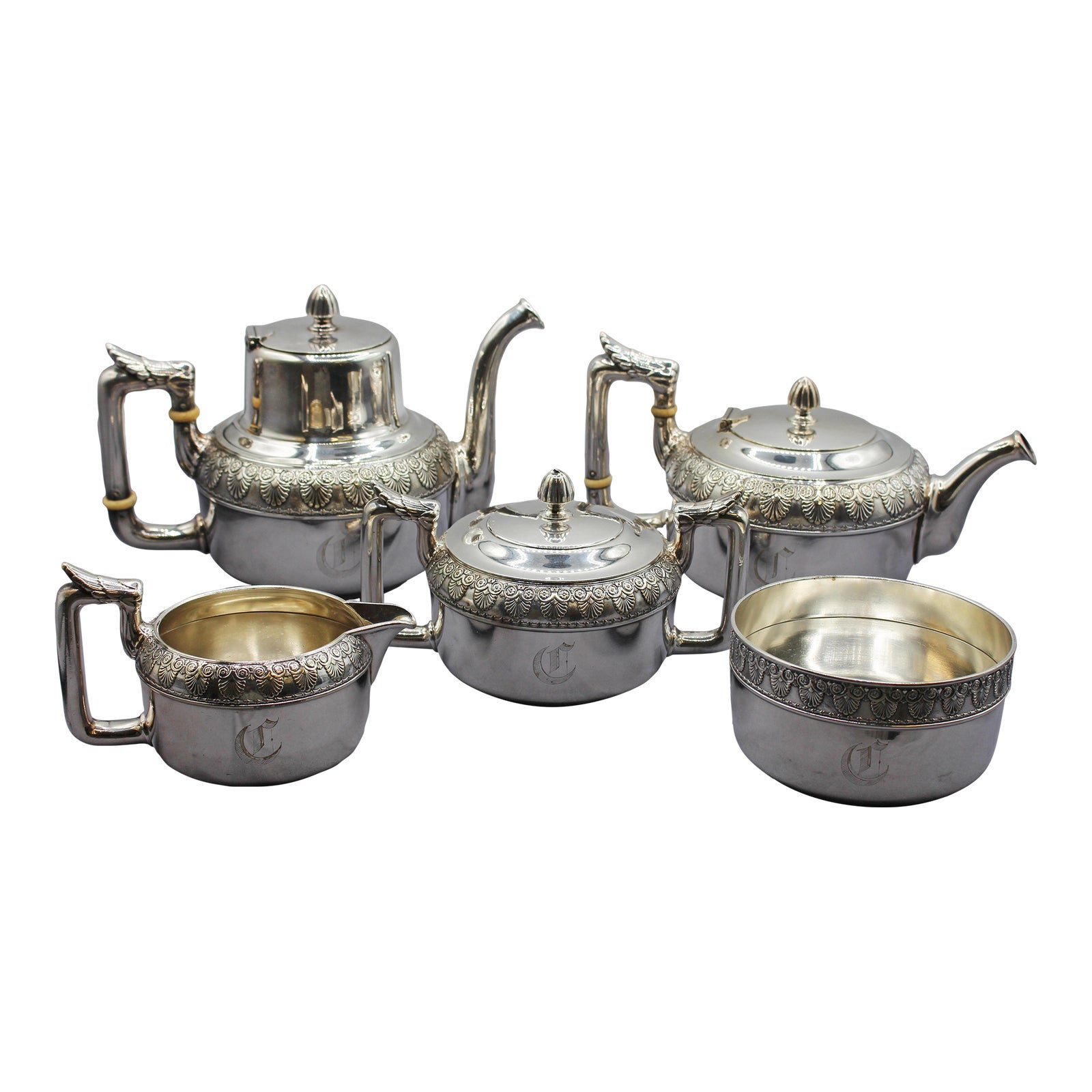 C. 1870s Gorham Silver Soldered 5-Piece Tea & Coffee Service