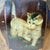 Beautiful vintage lacquered wood rice barrel/bin featuring unexpected hand-painted cat and colorful fish scenes with gold-...