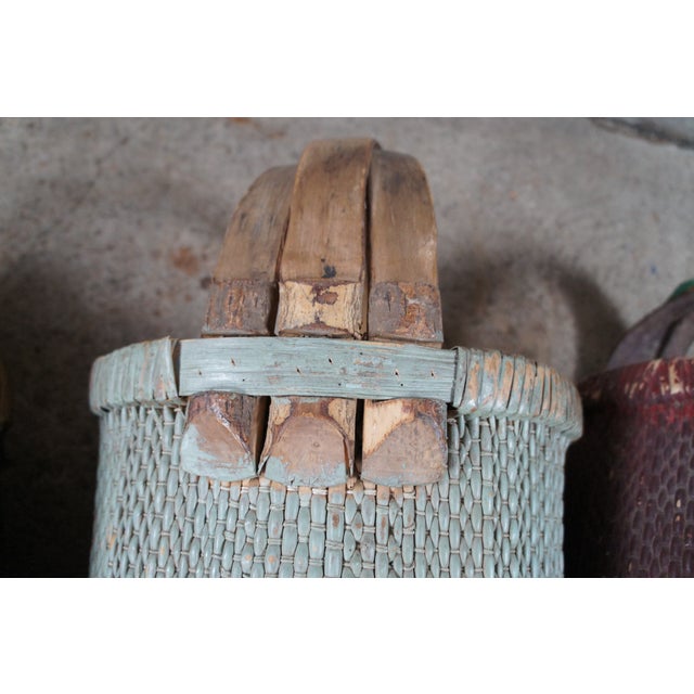 3 Antique Chinese Bentwood Woven Willow Rice Harvest Gathering Basket 26" For Sale - Image 9 of 12
