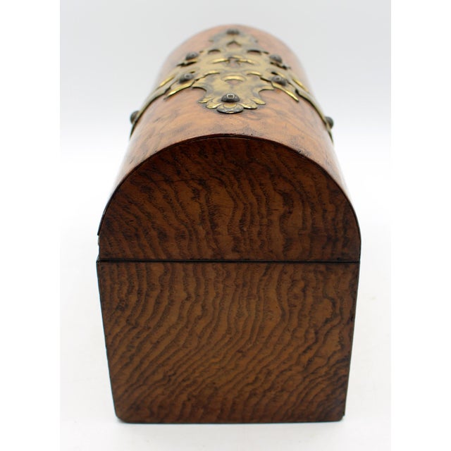 Circa 1865 English dome top Gothic Revival box. Fantastic Gothic taste, bold brass mounts. Burl ash. Once a letter box,...