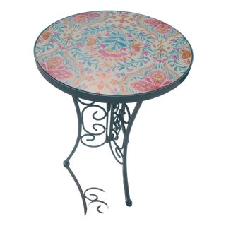 Late 20th Century Metal With Round Tile Top Side Table For Sale