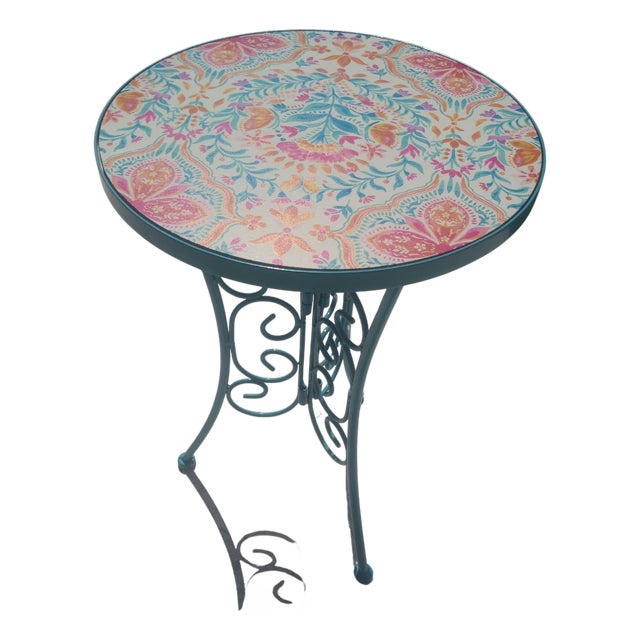 Late 20th Century Metal With Round Tile Top Side Table For Sale