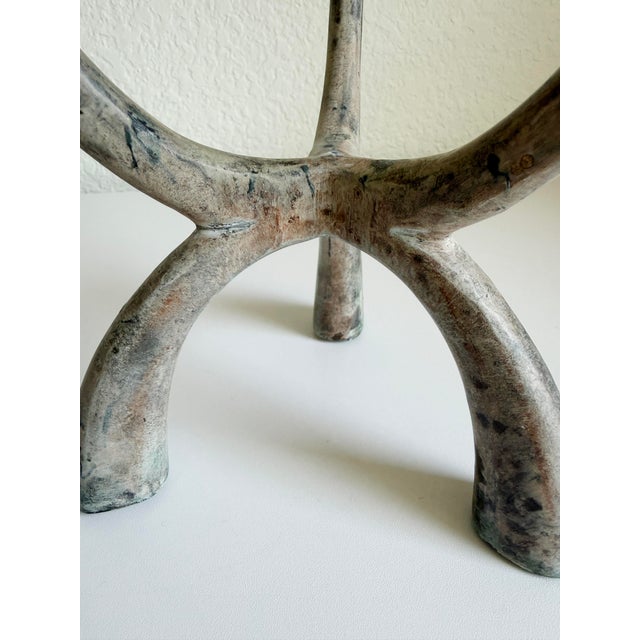 Verdigris Brutalist Verdigris 3-Arm Candelabra For Sale - Image 8 of 12