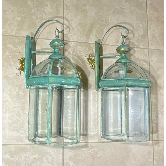 Elegant Pair of Vintage Brass Wall Lanterns - 22”x 9”.5 X 10” For Sale - Image 10 of 16