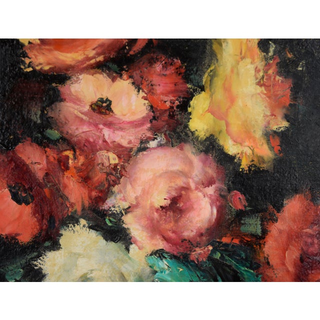 Vase of Roses Still Life - Original Impressionist on Board by Leon Franks For Sale - Image 4 of 7