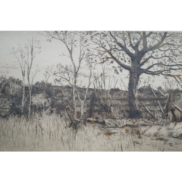 Antique James Calahan Farmhouse Cottage Panoramic Landscape Etching 25" For Sale - Image 10 of 10