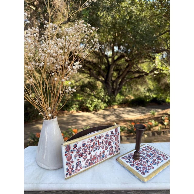 Folk Art Vintage Austrian Eva Scherer Wien Metal Blotter & Pen Holder Set For Sale - Image 3 of 8