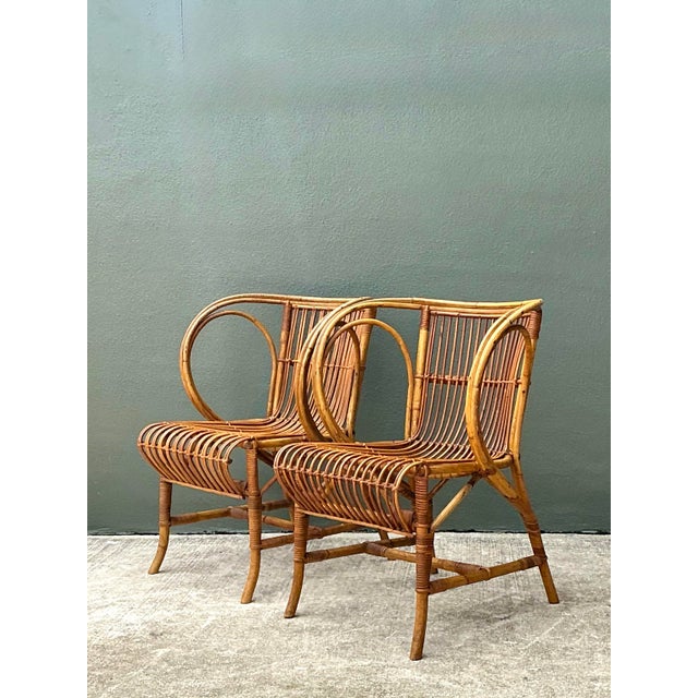 Vintage 1940s Danish Tove Kindt Larsen for Robert Wengler Stick Rattan Lounge Chairs - A Pair For Sale - Image 12 of 12