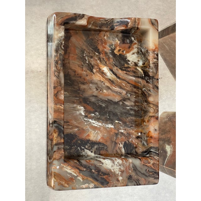 Mid Century Modern Faux Marbke Bookends + Tray For Sale - Image 4 of 4