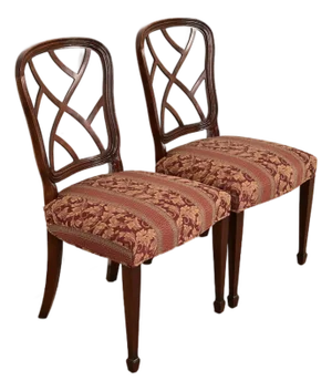 Kindel Furniture Federal Carved Mahogany Side Chairs or Dining Chairs, Pair