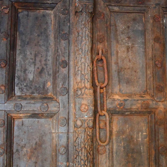 Wood Antique Early 19th Century Traditional Afghan Teak Doors, Set of 2 For Sale - Image 7 of 14
