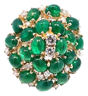 14k Yellow Gold Emerald & Diamond Cluster Ring, Size 7