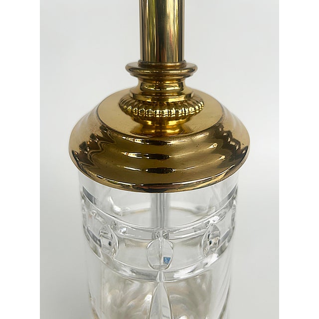 Brass Waterford Cut Crystal "Overture" Lamps, Polished Brass, Shades, Pair For Sale - Image 8 of 11