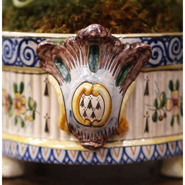 19th Century French Hand Painted Faience Jardinière Signed Hb Quimper For Sale - Image 9 of 13