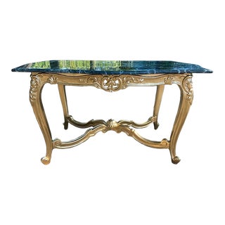 1950's Louis XVI French Coffee Table in Gold Beech and Marble Top For Sale