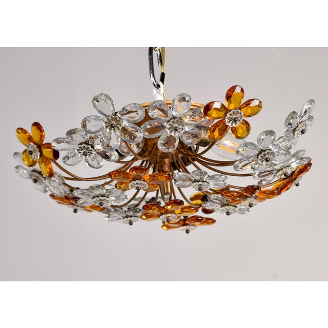 Mid Century Maison Bagues Style Crystal Flower Flush Mount Fixture For Sale - Image 10 of 12