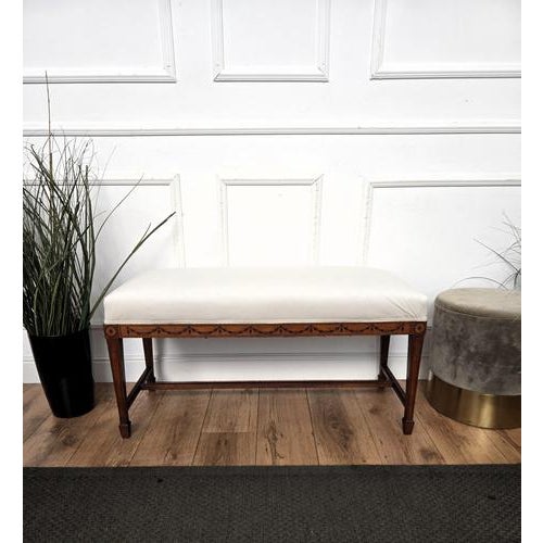 Neoclassical Italian Wooden Inlay Upholstered Bench, 1950s For Sale - Image 3 of 9