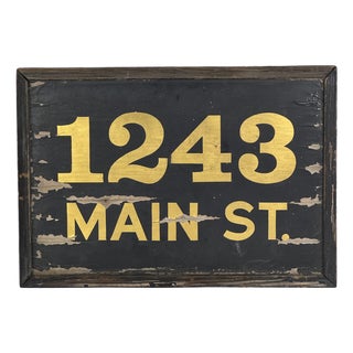 Lovely Vintage Wood and Gilt House Number Sign "1243 Main St" With Great Font For Sale