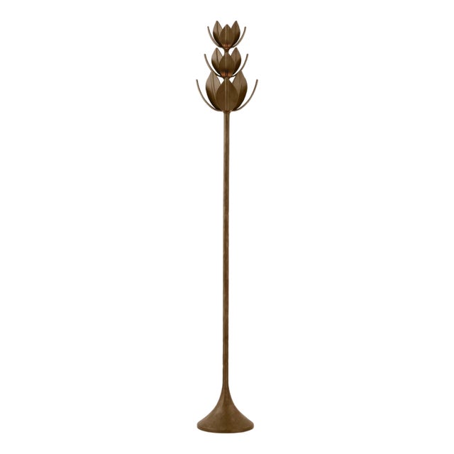 Julie Neill by Visual Comfort Signature Alberto 70" Floor Torchiere in Antique Bronze Leaf For Sale