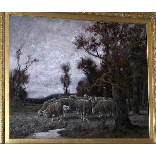 Late 19th Century "Sheep Herder" Landscape Oil Painting by Adolf Kaufmann, Framed For Sale - Image 4 of 12