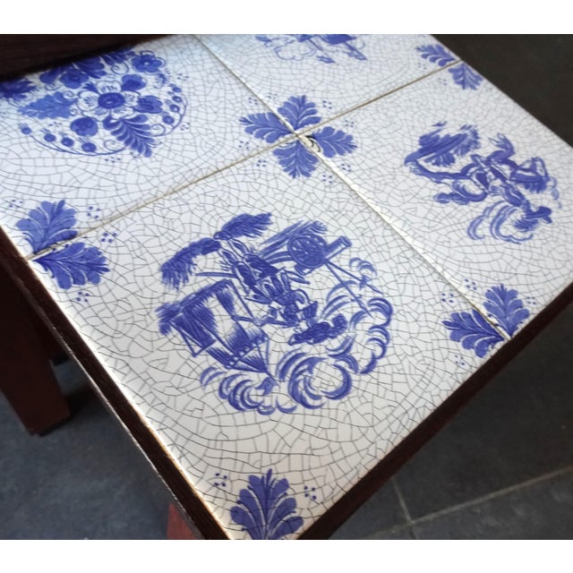 Vintage Wood Cigognes Nesting Tables with Blue Ceramic Tiles, 1950s, Set of 3 For Sale - Image 9 of 14